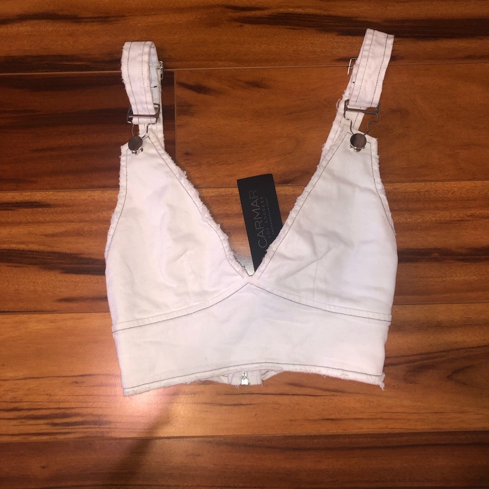 Super trendy Carmar denim crop top.